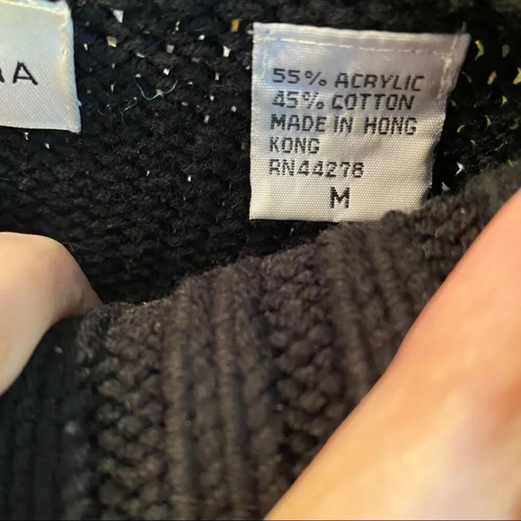 Vintage 90s Argyle Pullover Sweater Mockneck Oversized Womens Size Medium Black - Picture 14 of 16